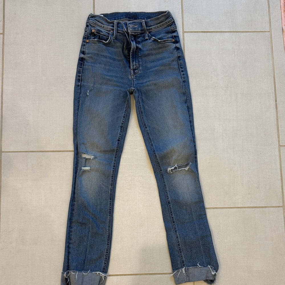 MOTHER midrise dazzler ankle fray
